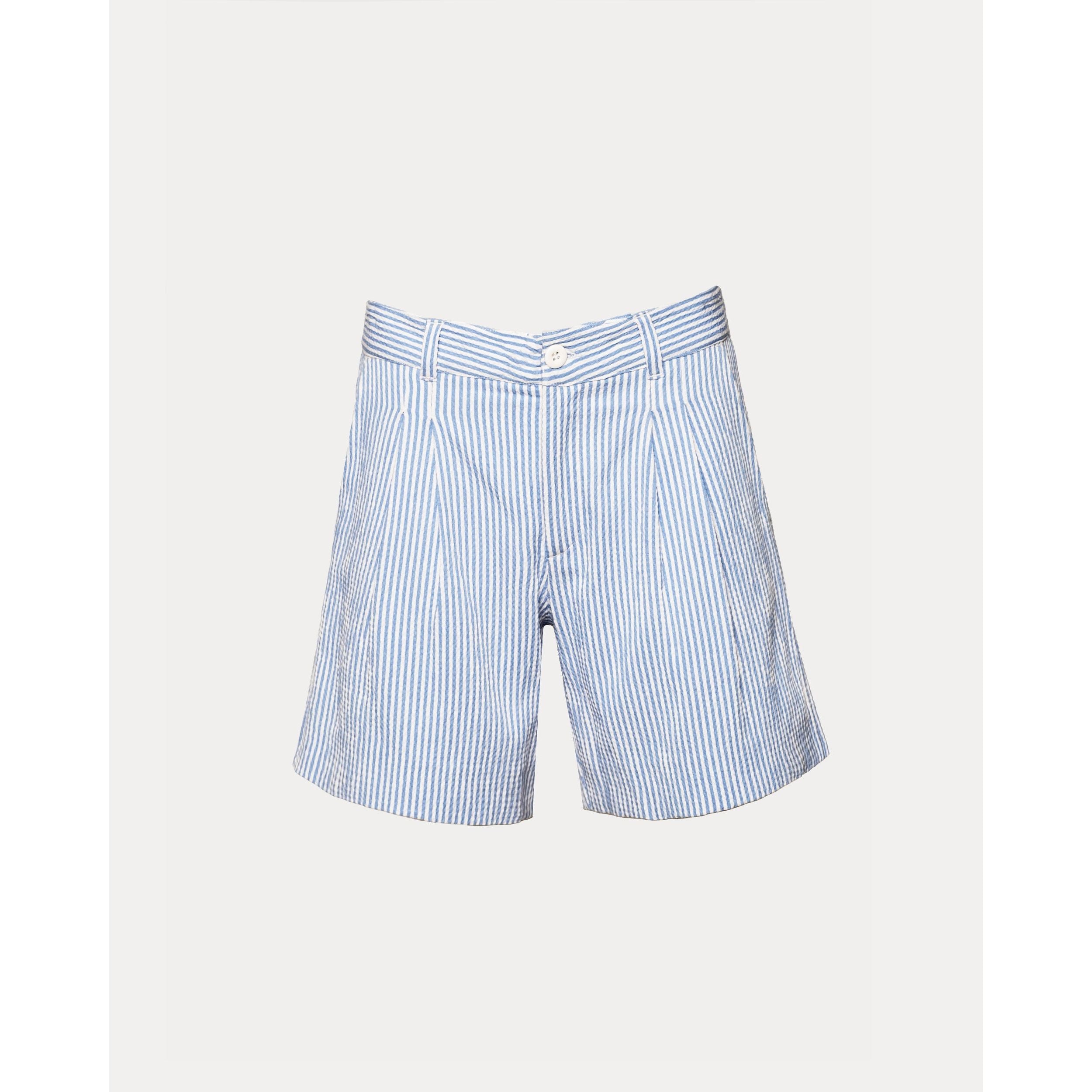 White Smoke Benny Short Stripe Seersucker Light Blue/White