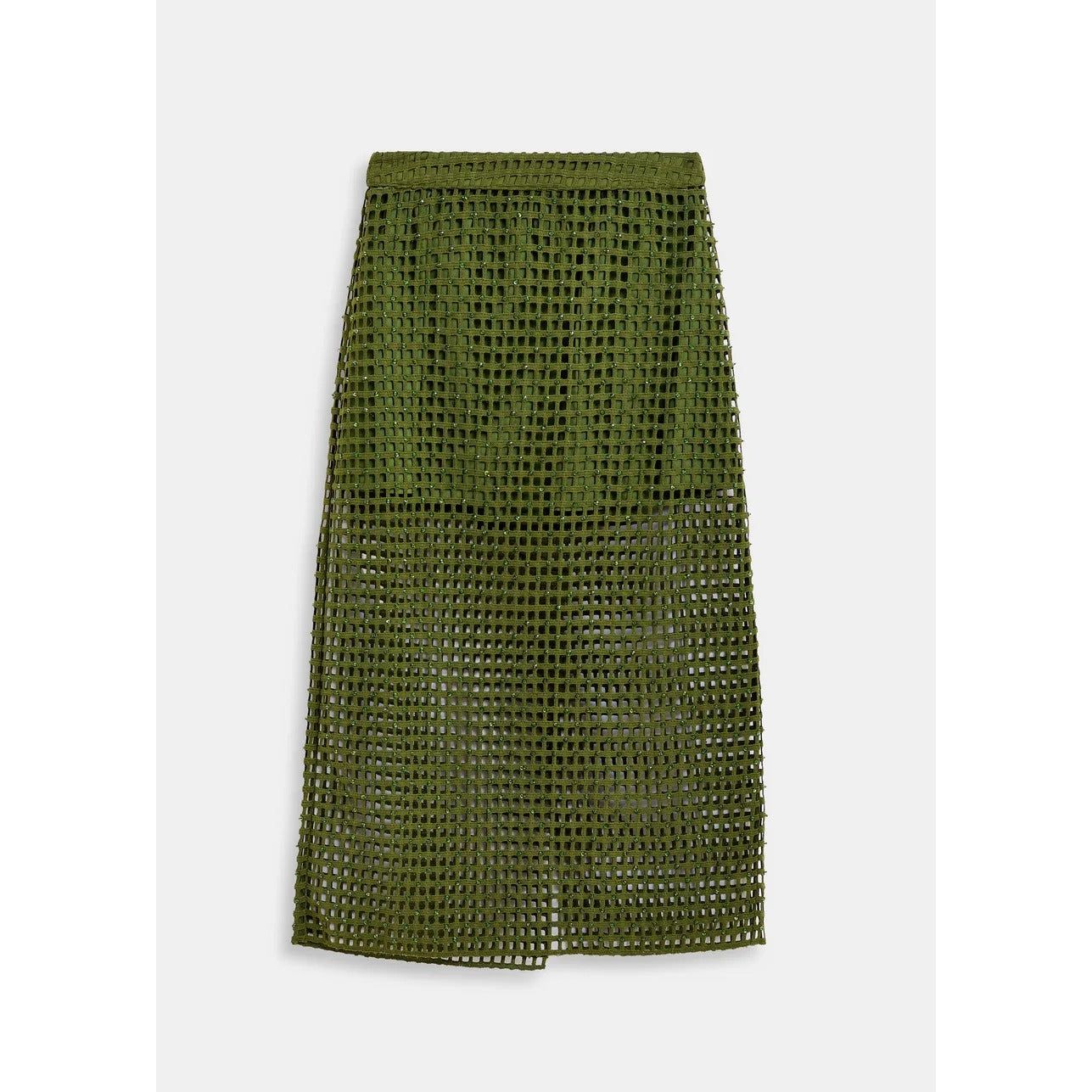 Dark Olive Green Khaki mesh skirt with bead embellishments