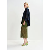 Beige Khaki mesh skirt with bead embellishments