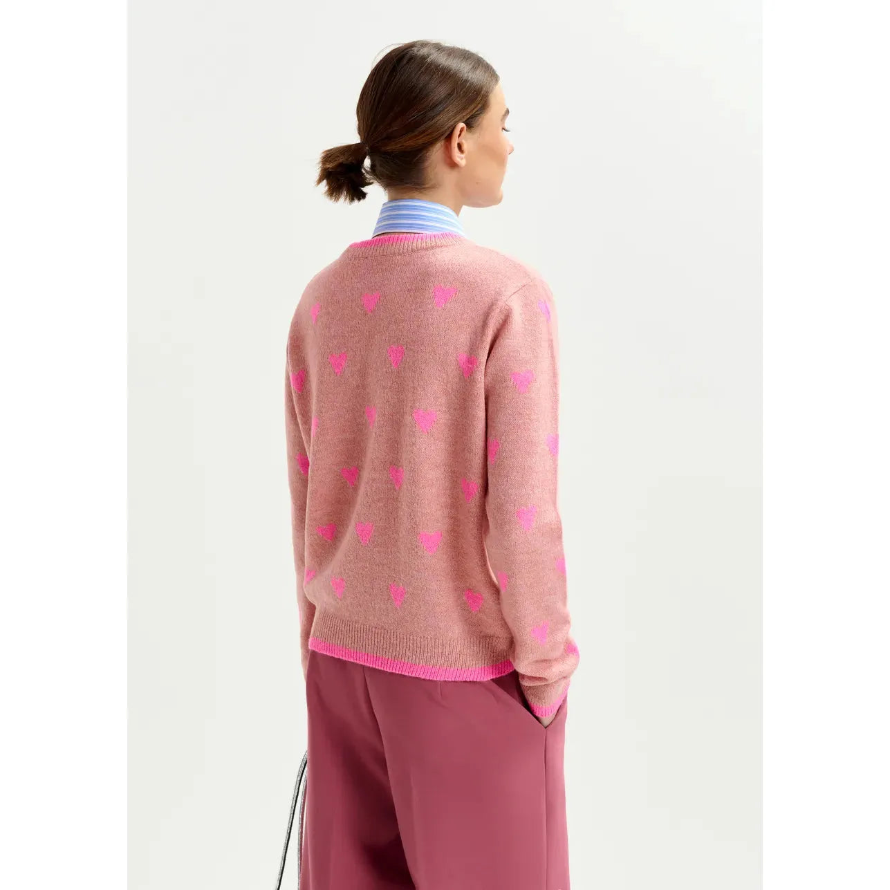 Antique White Heart-intarsia wool-blend sweater