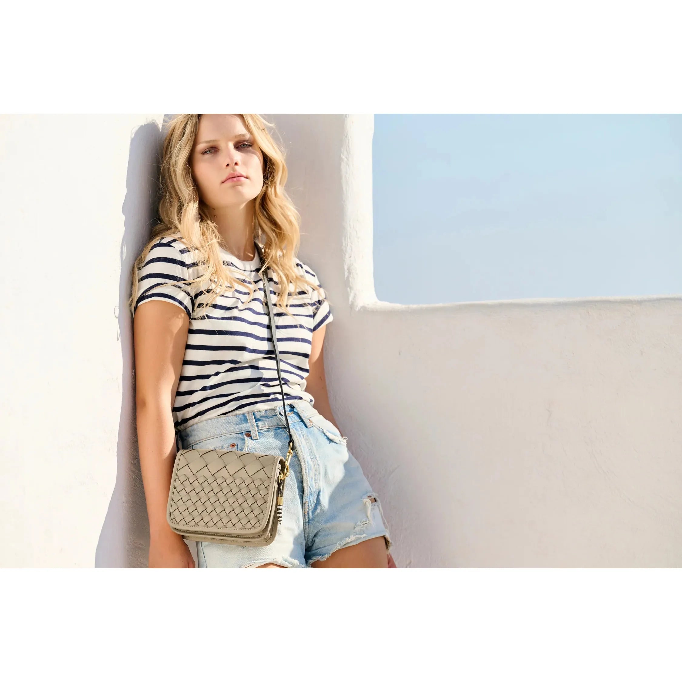 Light Gray Mini Mia Crossbody - Sand Threaded Weave Crossbody