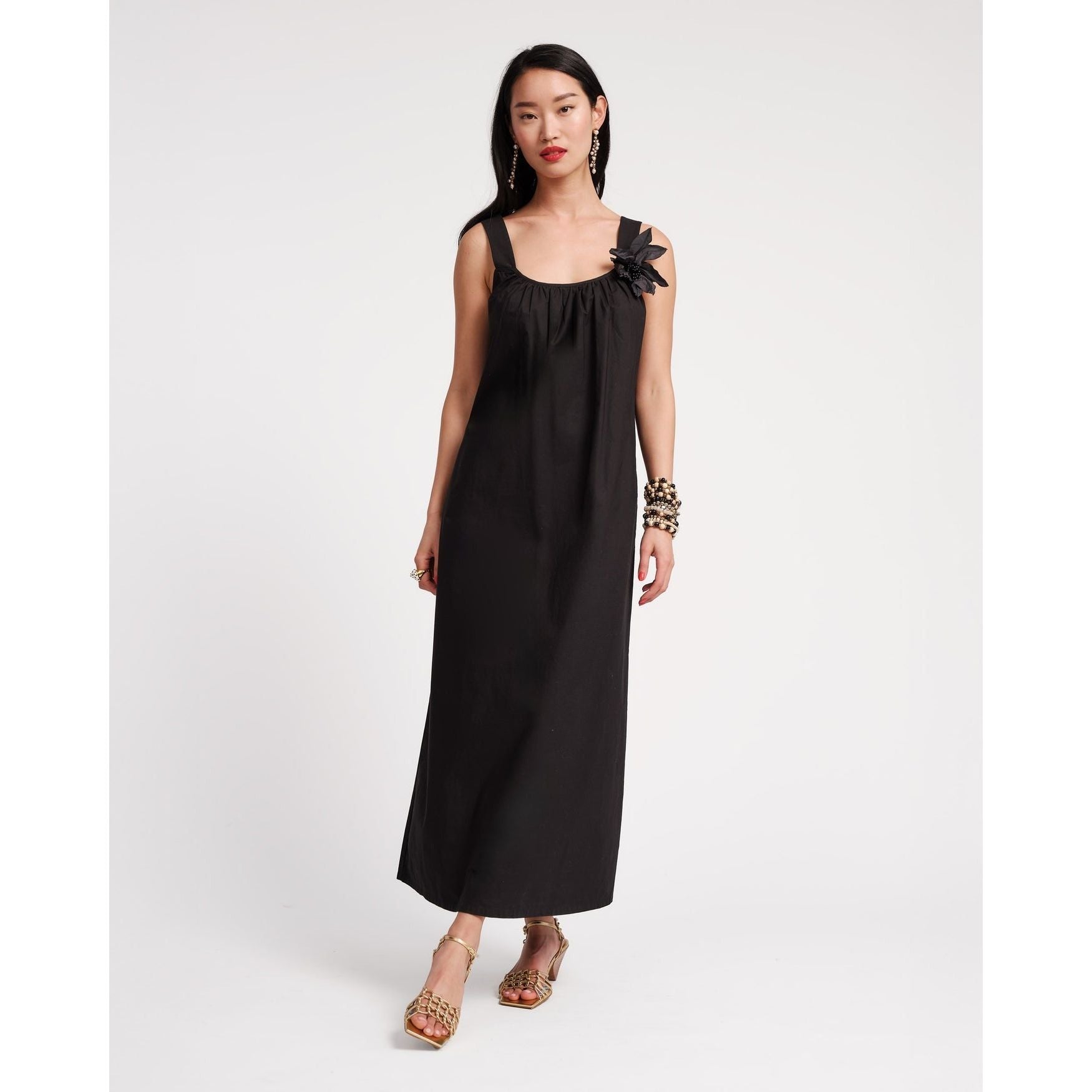 Lavender Lynda Maxi Dress Solid Poplin Cotton Poplin Black