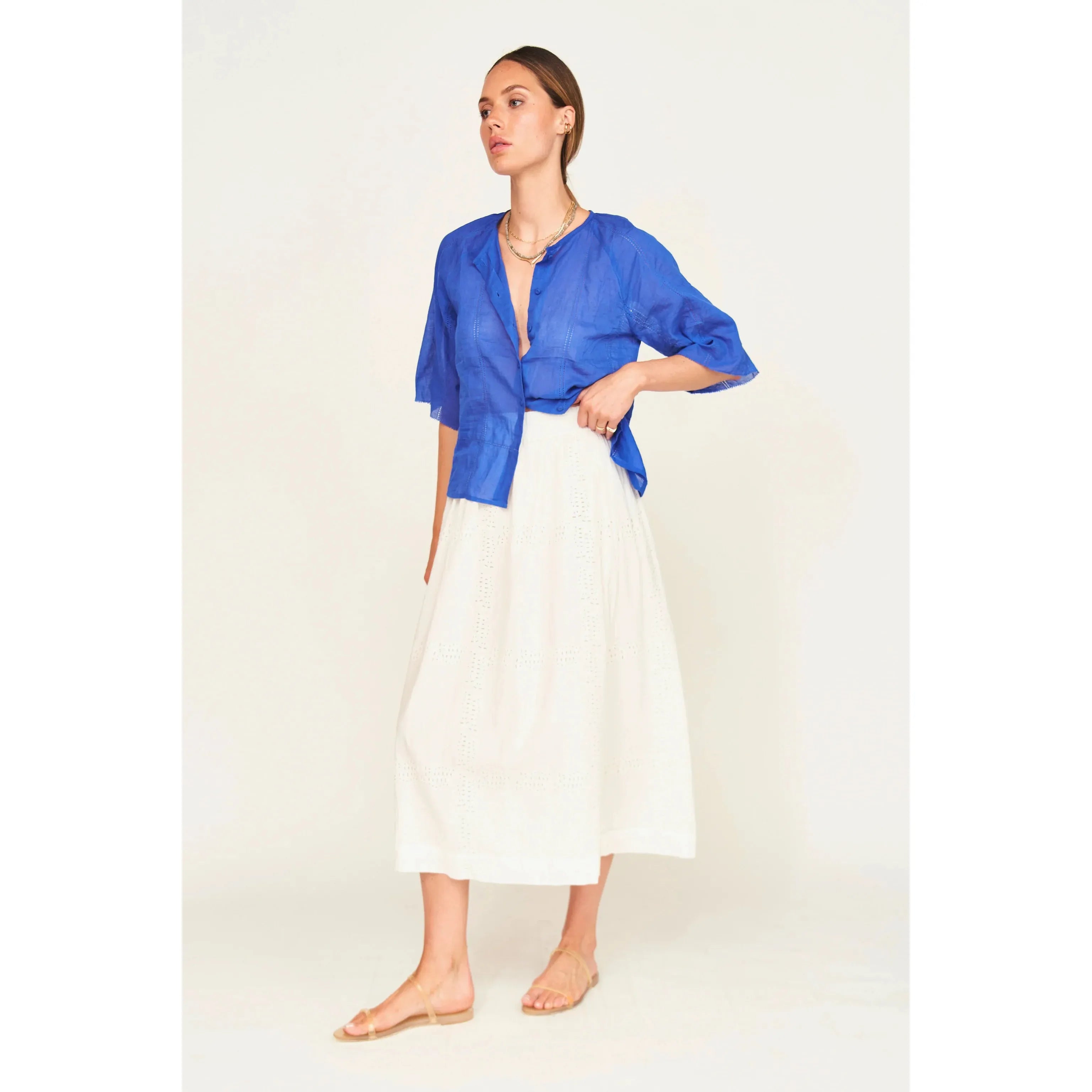 Beige Verona Skirt in White Marine Eyelet