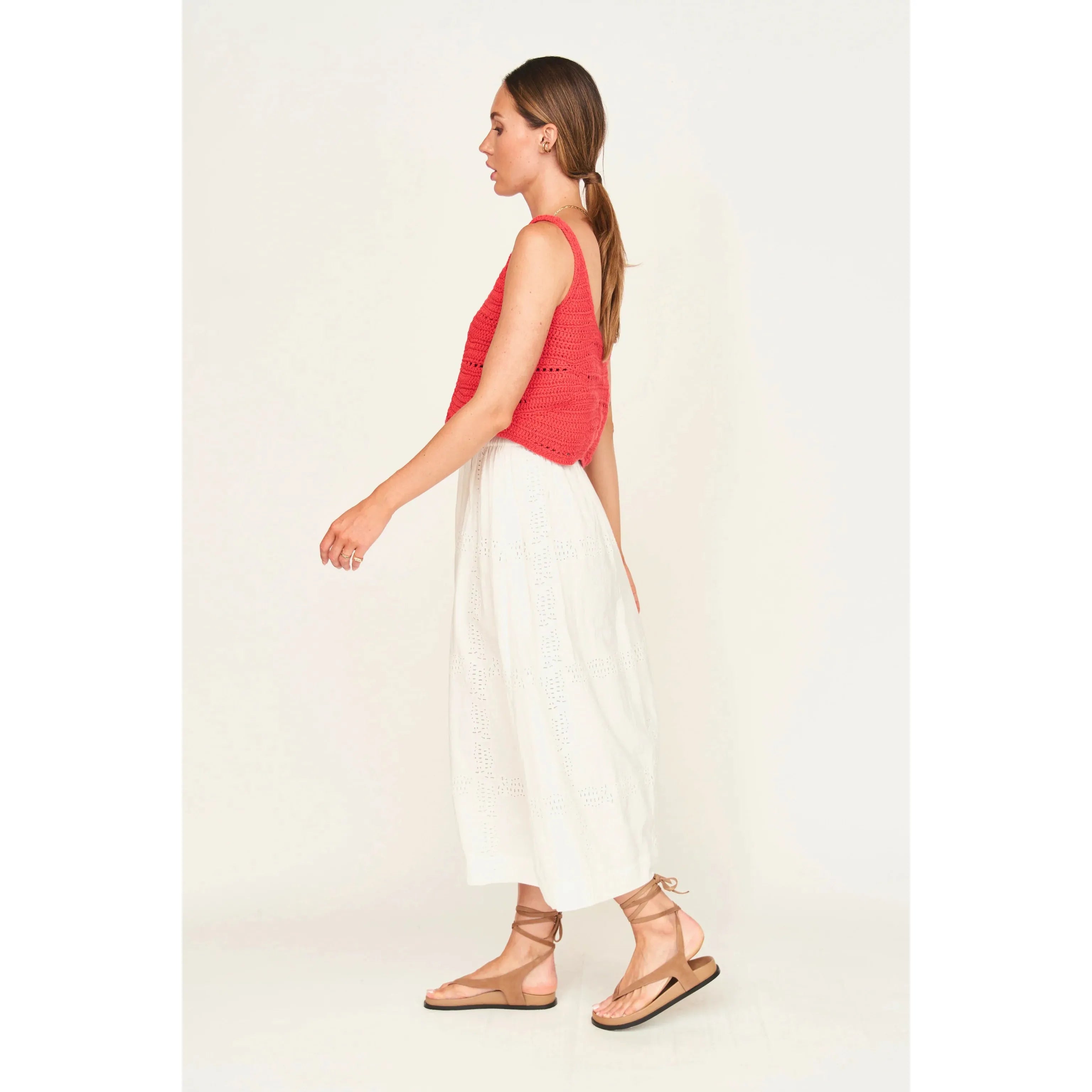 Beige Verona Skirt in White Marine Eyelet