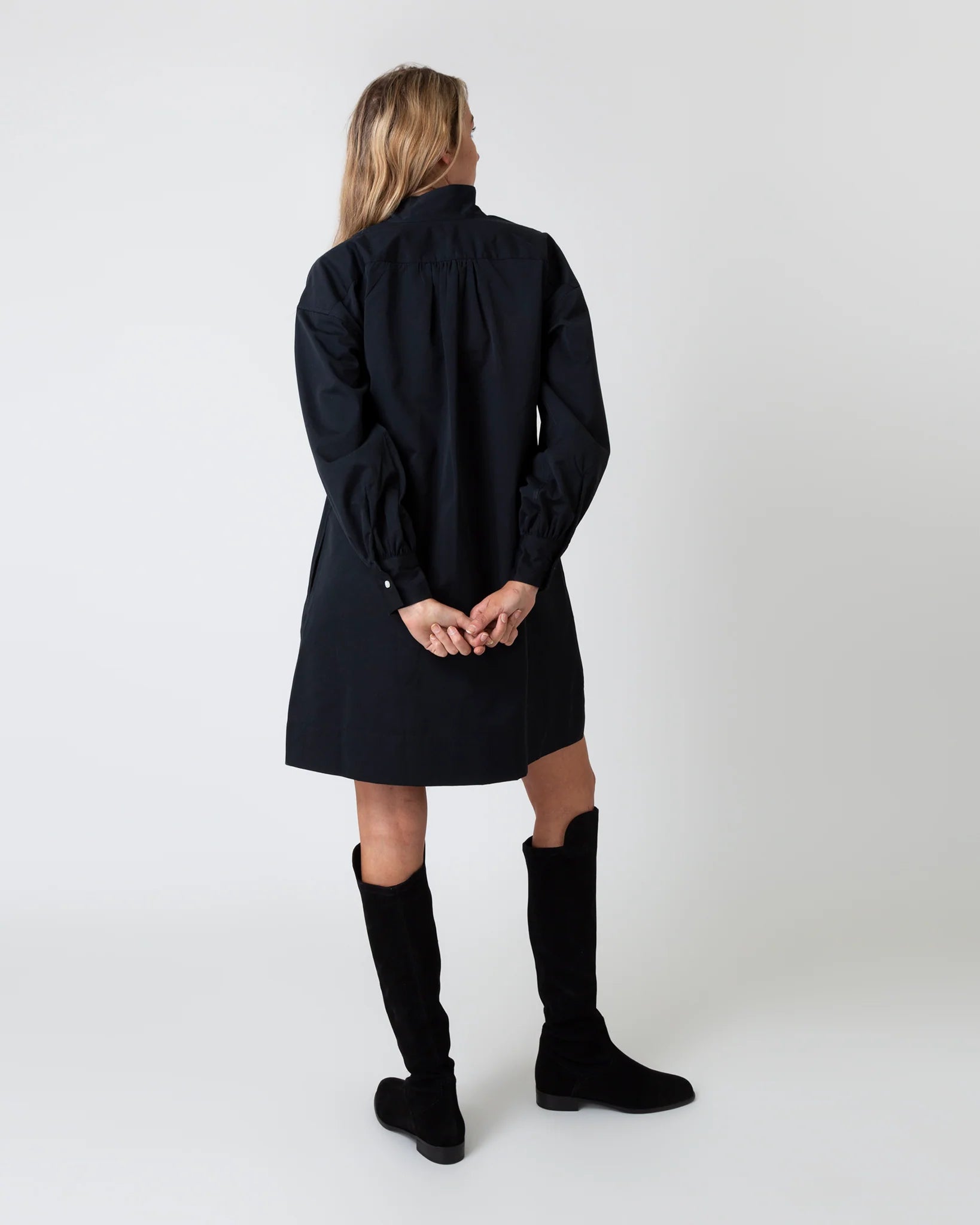 Ann Mashburn Anaya Popover Dress in Black Poplin