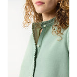 Light Gray Elbow-Sleeve Frill Dress Green/White Small Bengal Stripe Stretch Seersucker
