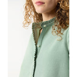Light Gray Elbow-Sleeve Frill Dress Green/White Small Bengal Stripe Stretch Seersucker