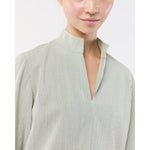 Light Gray Violetta Top Olive Small Bengal Stripe Stretch Seersucker