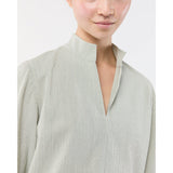 Light Gray Violetta Top Olive Small Bengal Stripe Stretch Seersucker