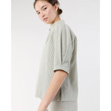 Light Gray Violetta Top Olive Small Bengal Stripe Stretch Seersucker