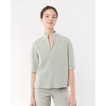 Antique White Violetta Top Olive Small Bengal Stripe Stretch Seersucker
