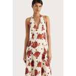Antique White Marais Midi Dress Cecile Floral Garnet