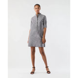 Lavender Elbow Sleeve Frill Dress Navy/Ivory Small Gingham Silk Shantung