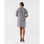 Lavender Elbow Sleeve Frill Dress Navy/Ivory Small Gingham Silk Shantung