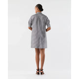 Lavender Elbow Sleeve Frill Dress Navy/Ivory Small Gingham Silk Shantung