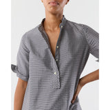 Dark Slate Gray Elbow Sleeve Frill Dress Navy/Ivory Small Gingham Silk Shantung