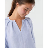 Light Gray Victoria Blouse Sky/White Small Bengal Stripe Linen