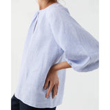 Light Gray Victoria Blouse Sky/White Small Bengal Stripe Linen