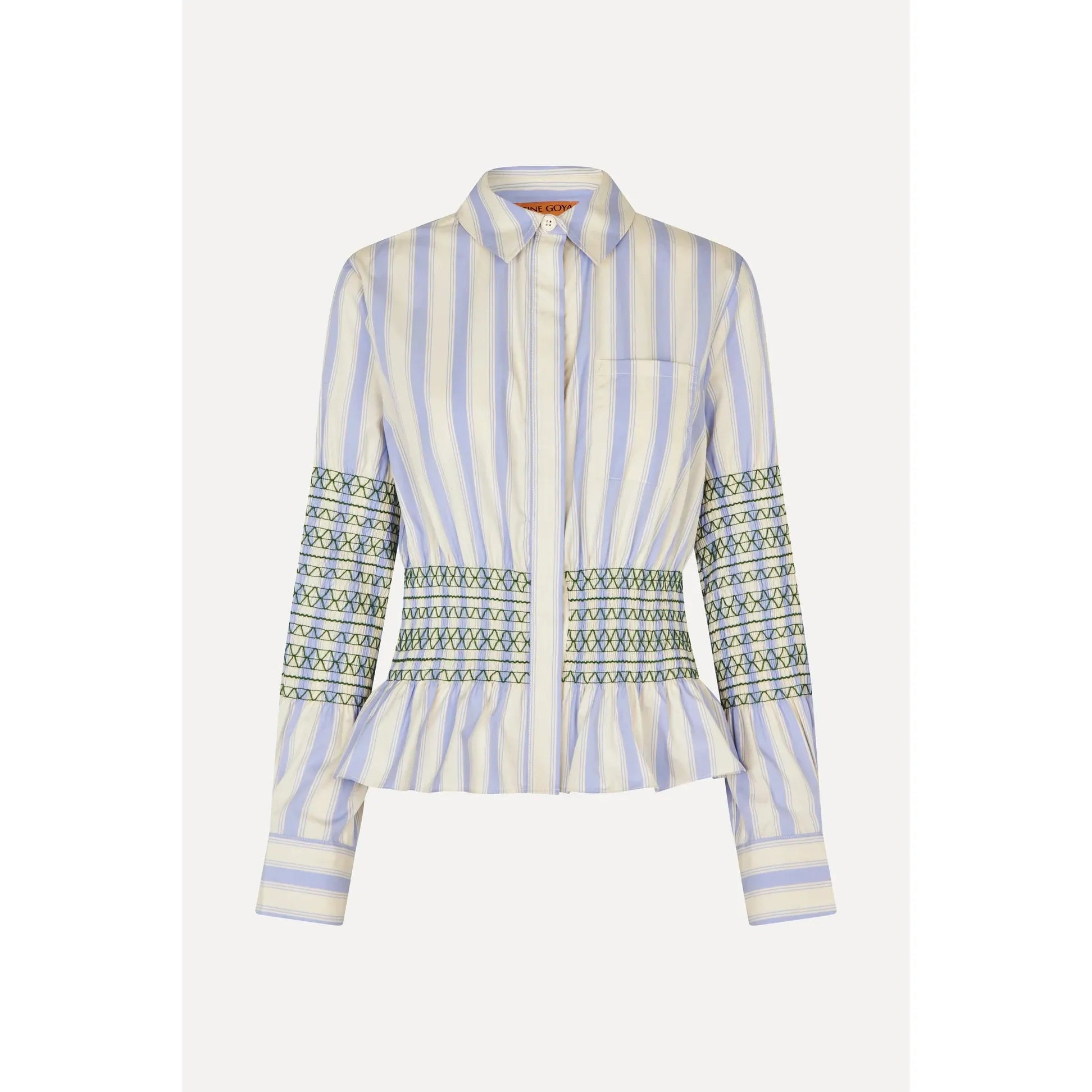 Lavender Smocked Gathered Boyfriend Shirt - Pastel Stripes