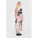 Antique White Waist Gather Shirt Midi Dress - Wild Flowers