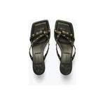 Dark Slate Gray Elaine Sandal Black Nappa With Gold Studs