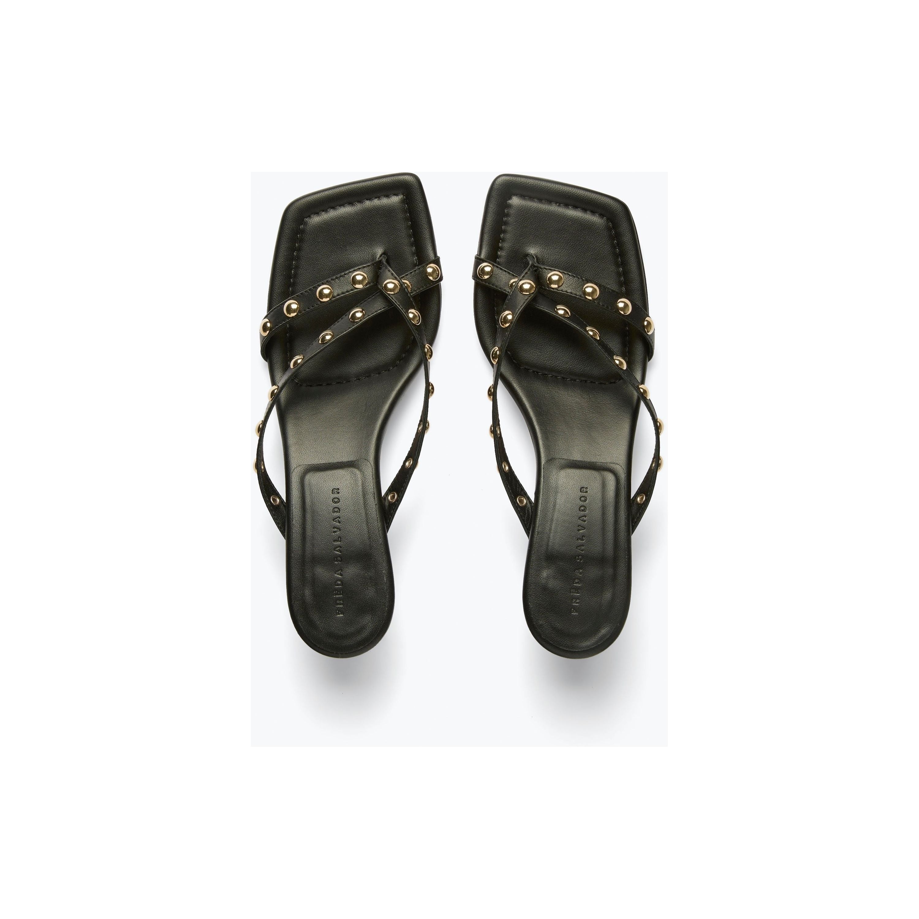 Dark Slate Gray Elaine Sandal Black Nappa With Gold Studs