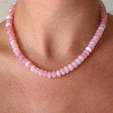 Light Pink Opal Gemstone Necklace with Diamond Oval Clip