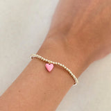 Bead Bracelet with Mini Pink Enamel Heart Charm