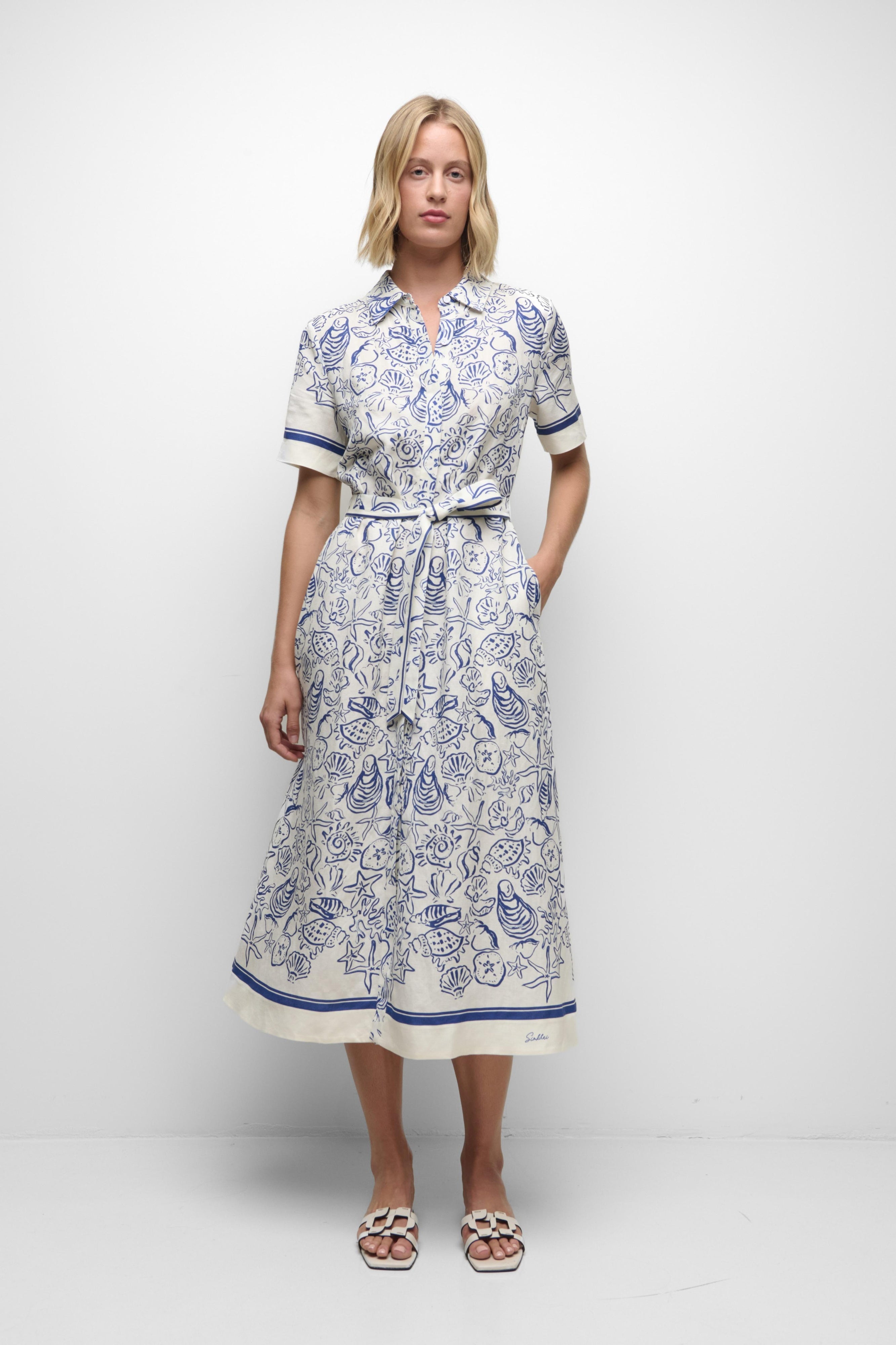 Audria Belted Linen Midi Dress – Primm's