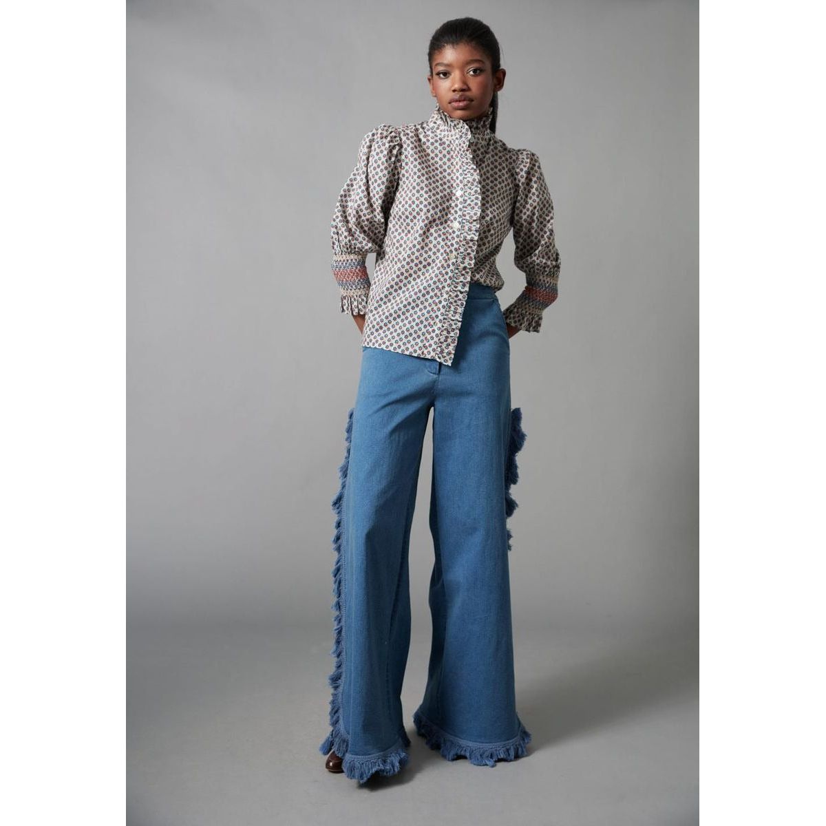 Dark Gray Frilled Button Down