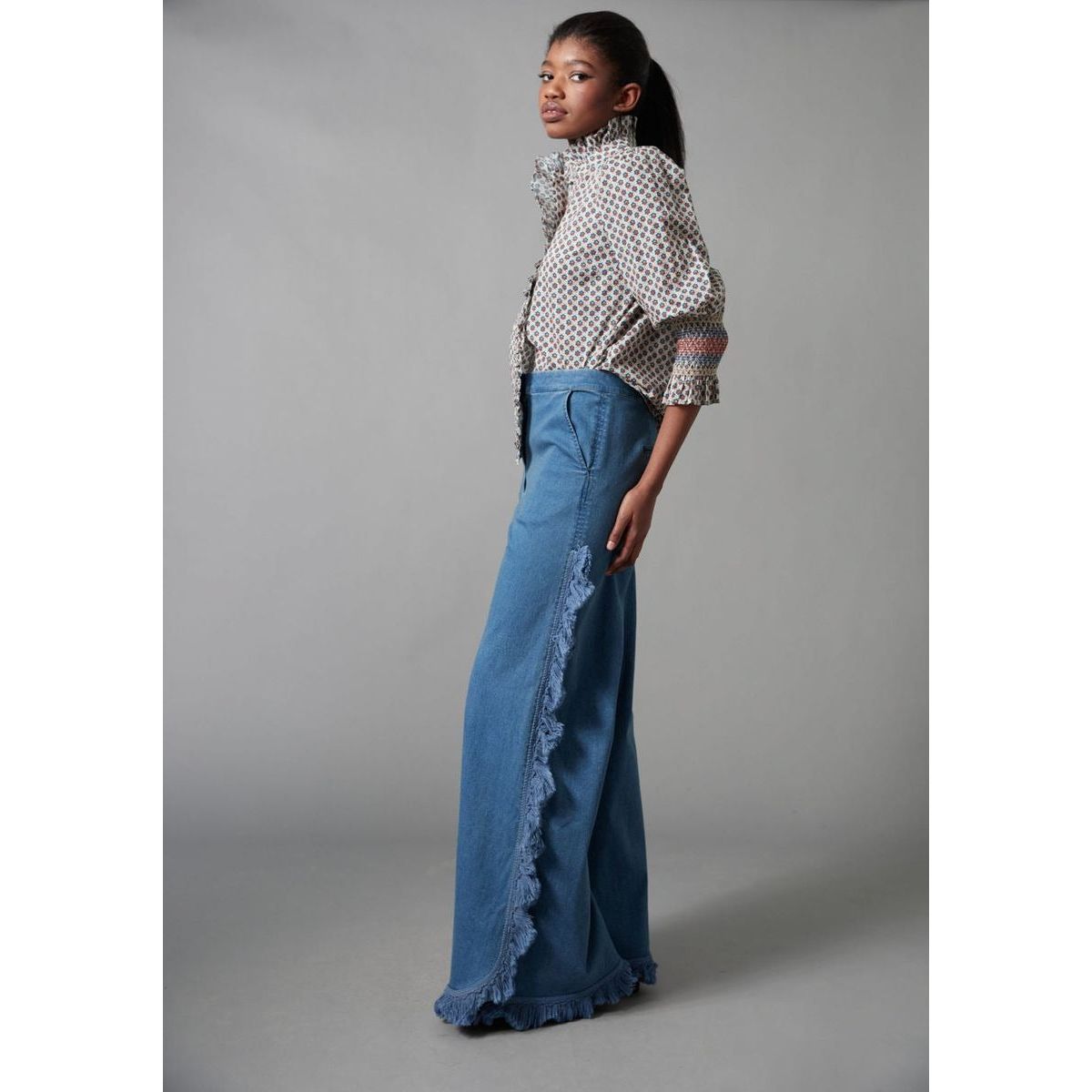 Dark Gray Frilled Button Down