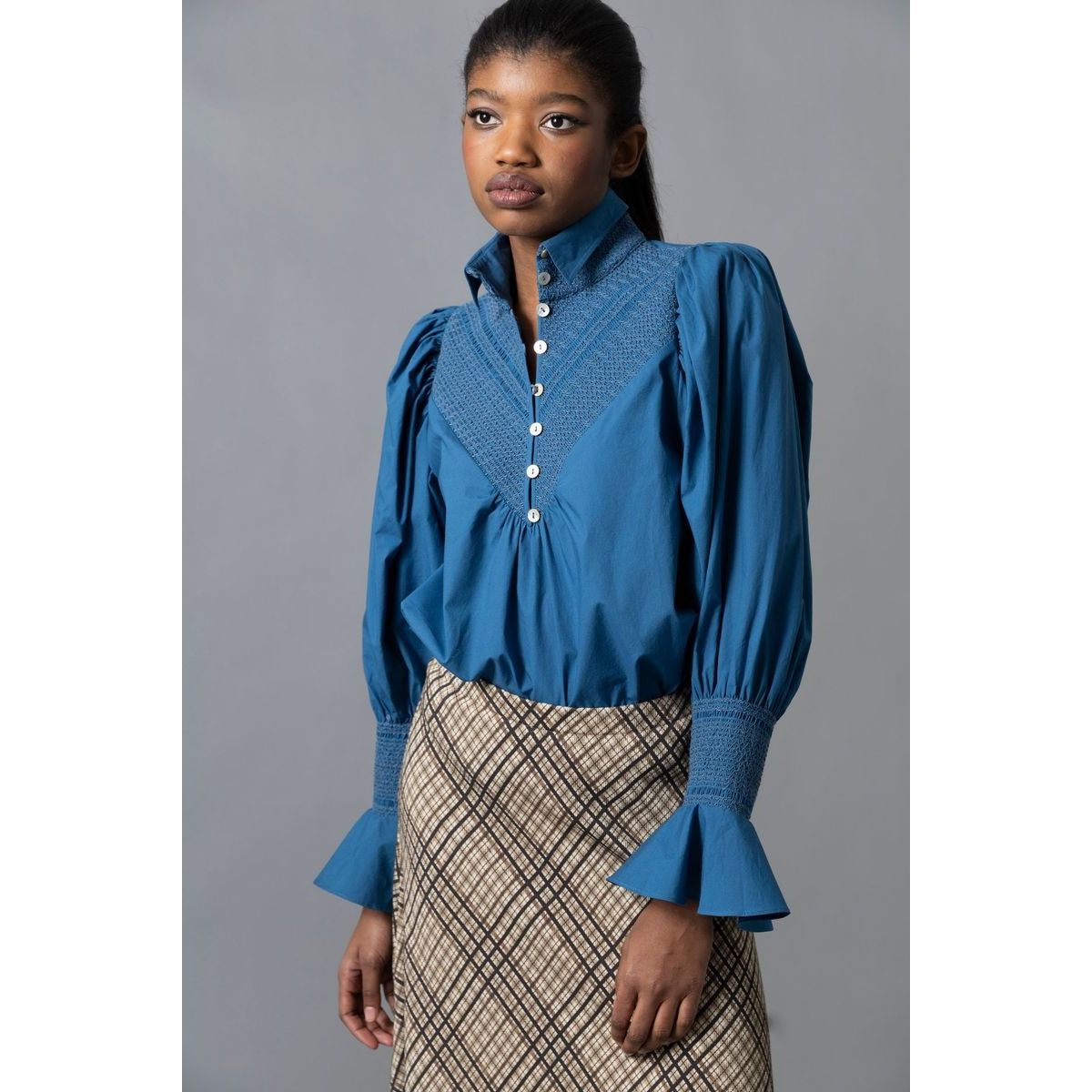 Light Slate Gray Soft Smocked Shirt