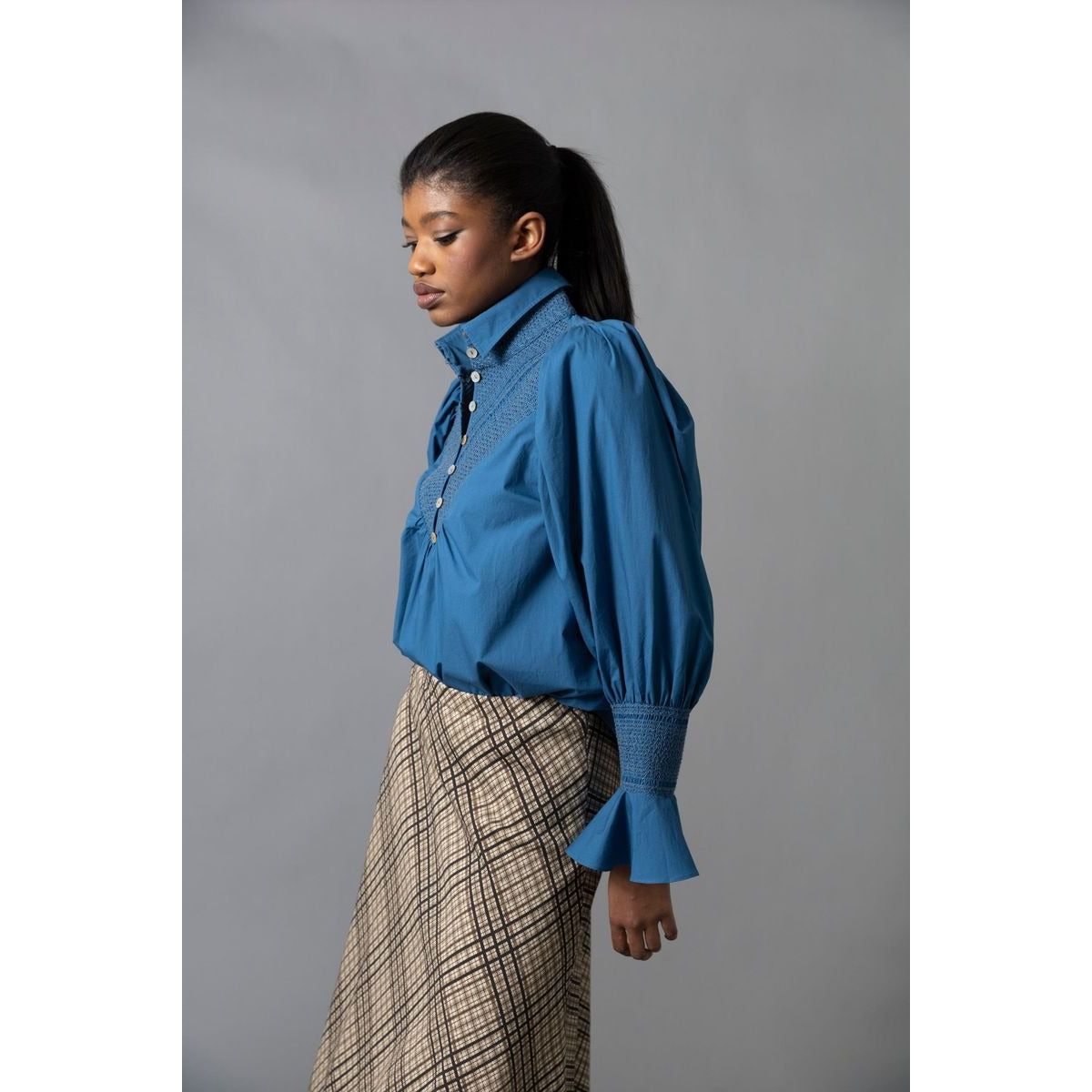 Light Slate Gray Soft Smocked Shirt