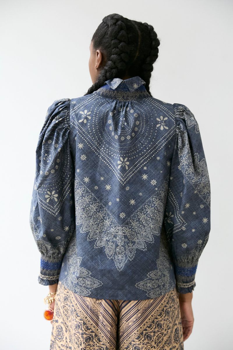 Smocked Shirt Indigo Bandana Hope for Flowers by Tracy Reece