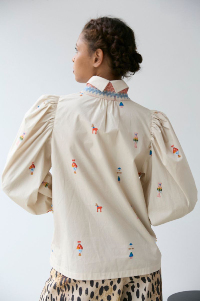 Embroidered Smocked Shirt Vanilla Multi Hope for Flowers by Tracy Reece