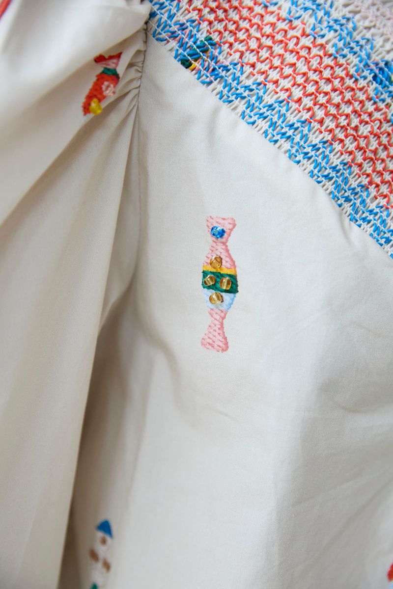 Embroidered Smocked Shirt Vanilla Multi Hope for Flowers by Tracy Reece