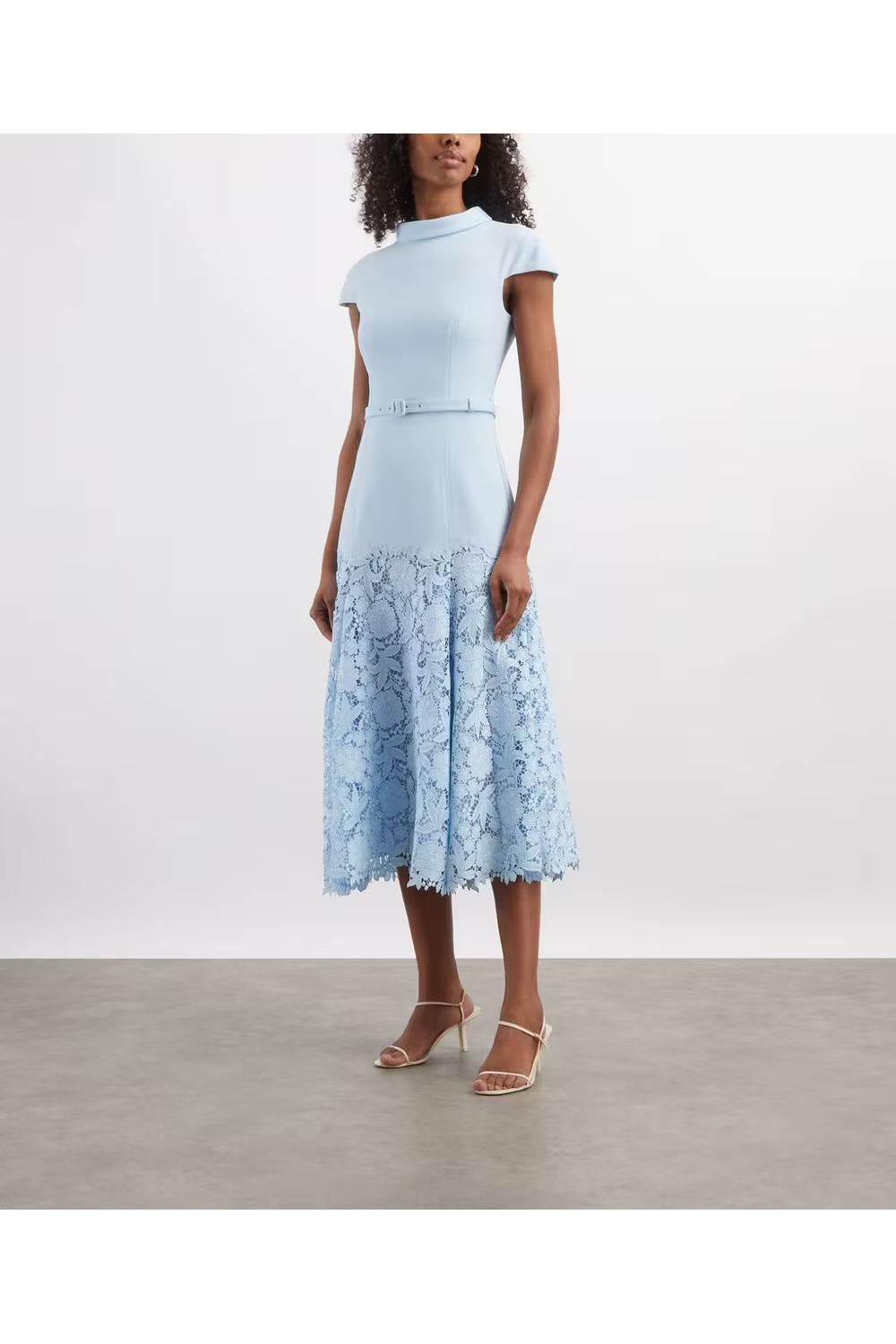 Blue Crepe Lace Midi Dress SELF-PORTRAIT