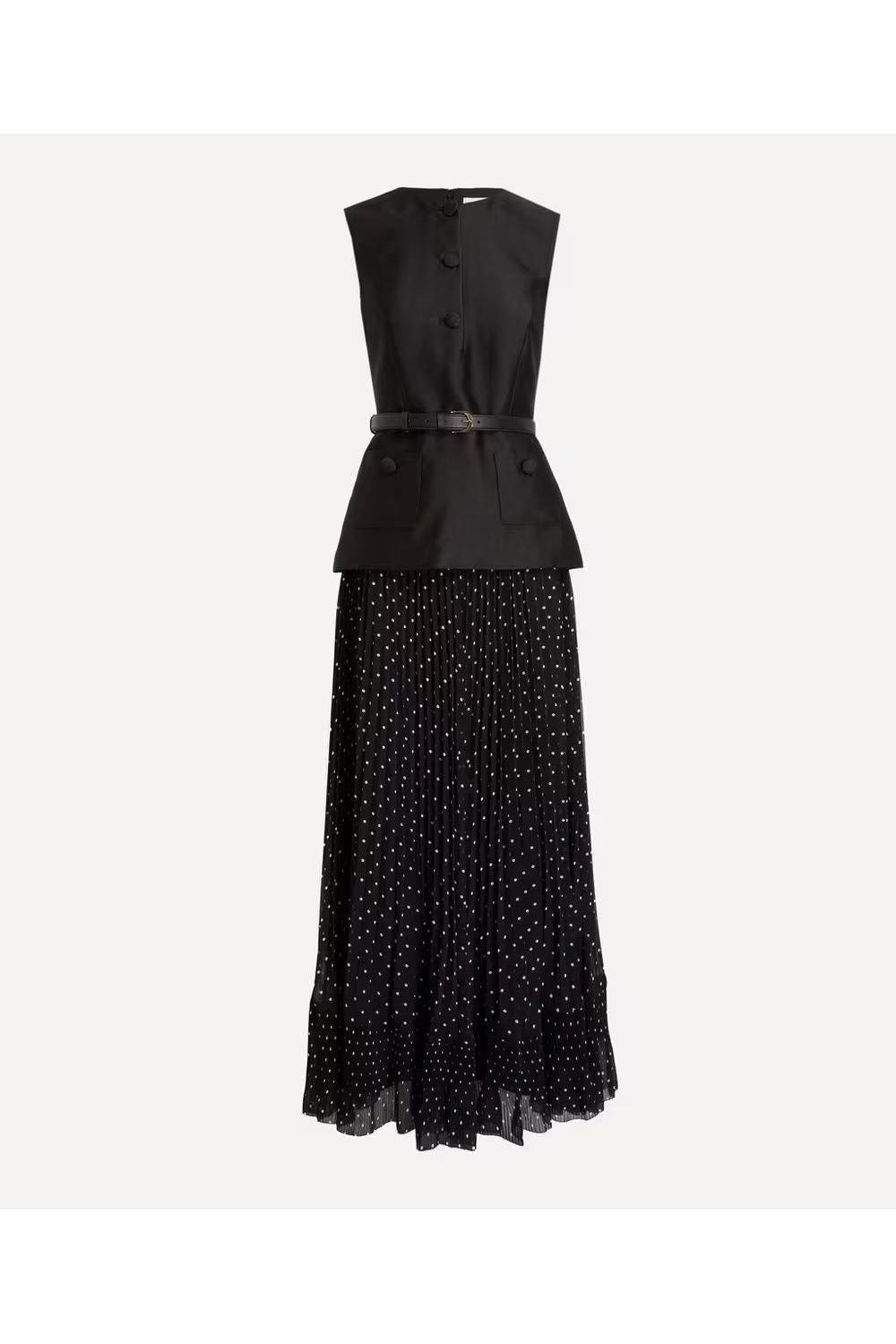 Black Taffeta Polka Dot Midi Dress SELF-PORTRAIT