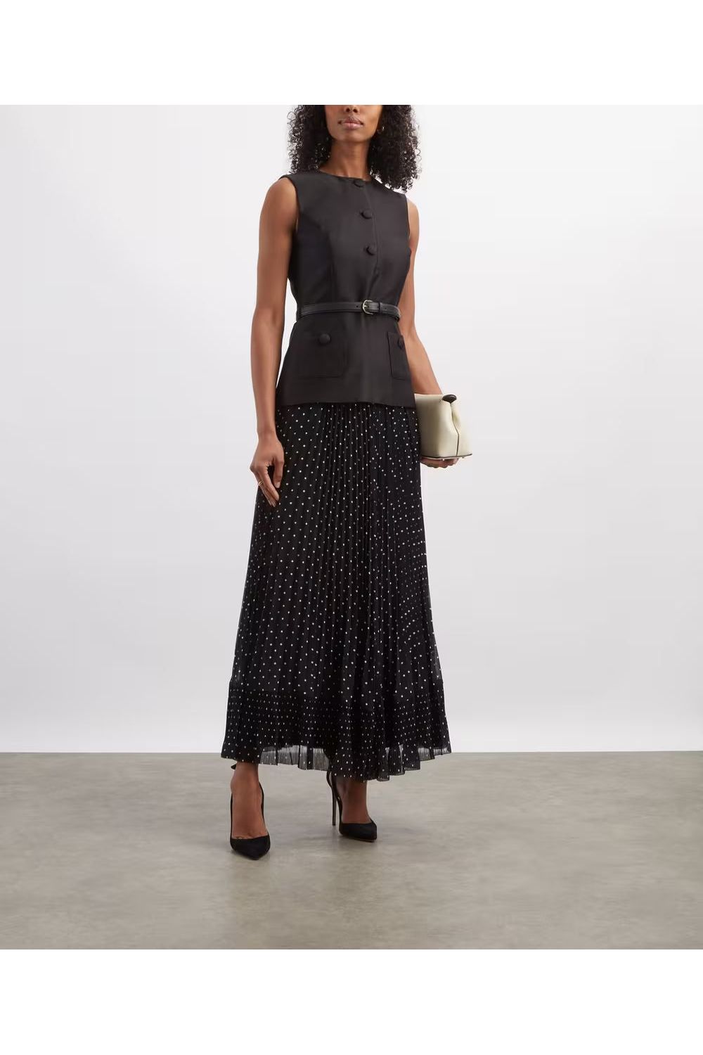 Black Taffeta Polka Dot Midi Dress SELF-PORTRAIT