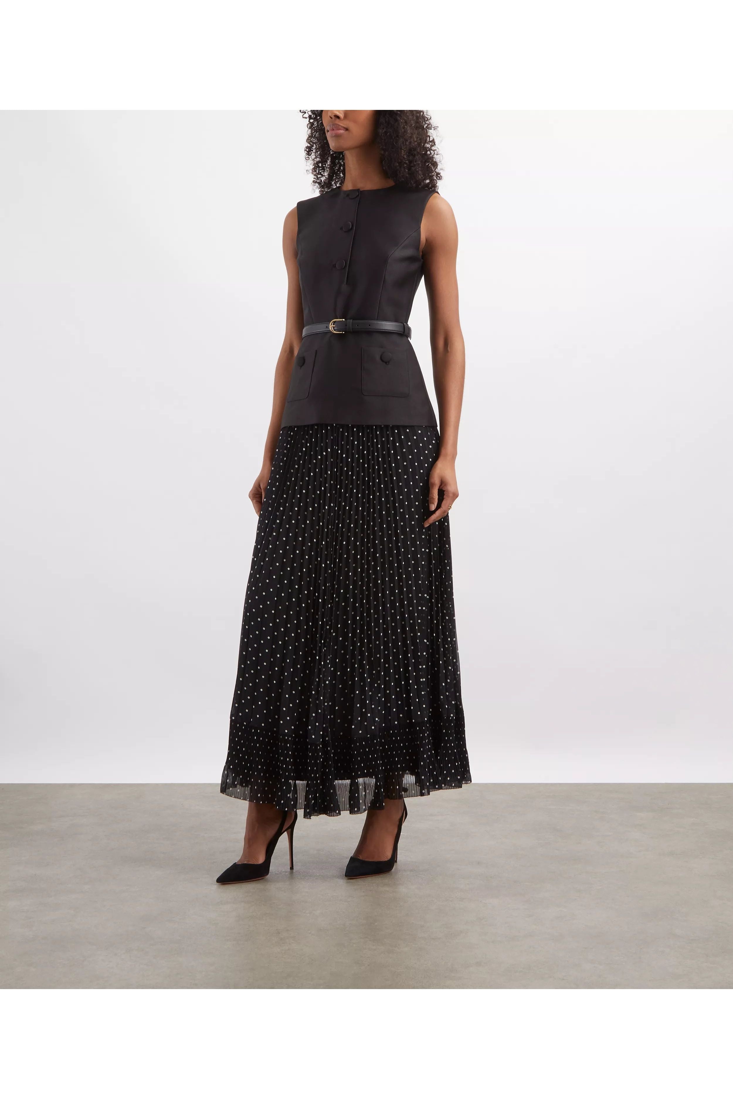 Black Taffeta Polka Dot Midi Dress SELF-PORTRAIT