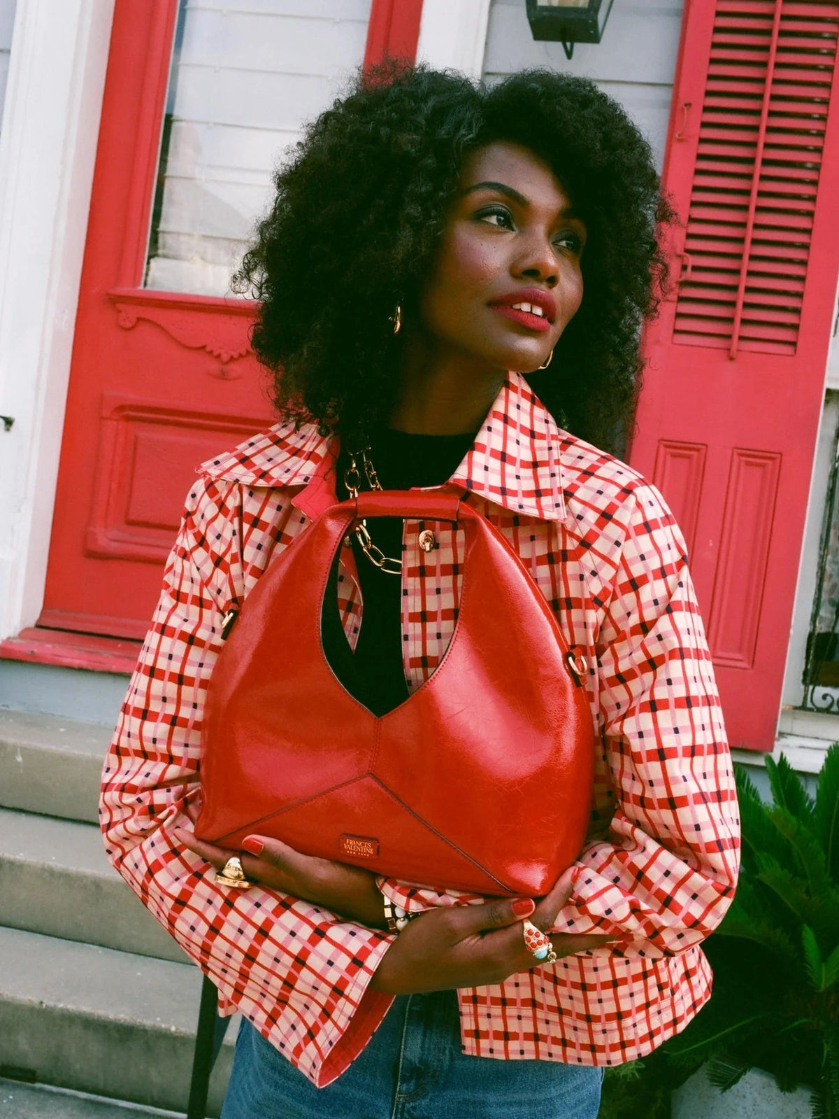 Crescent Tote Crinkled Leather Leather Red OS Frances Valentine