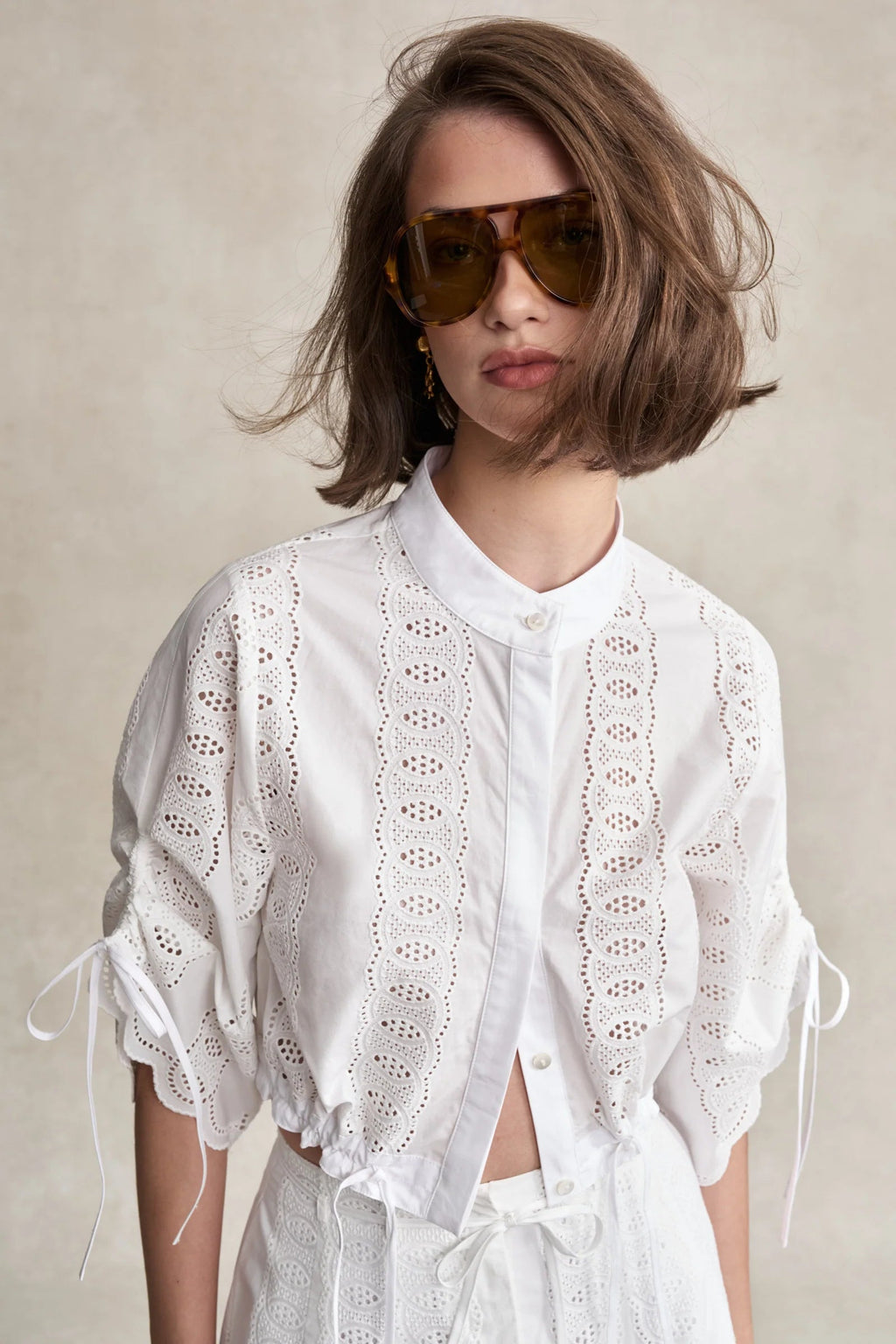 Eva Eyelet Top HEVRON