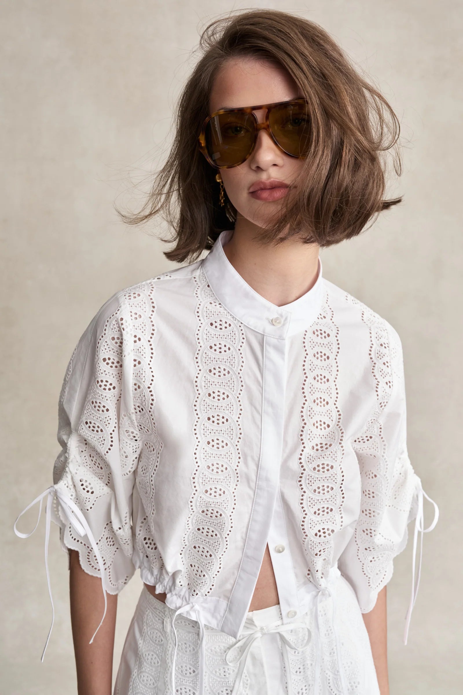 Eva Eyelet Top HEVRON
