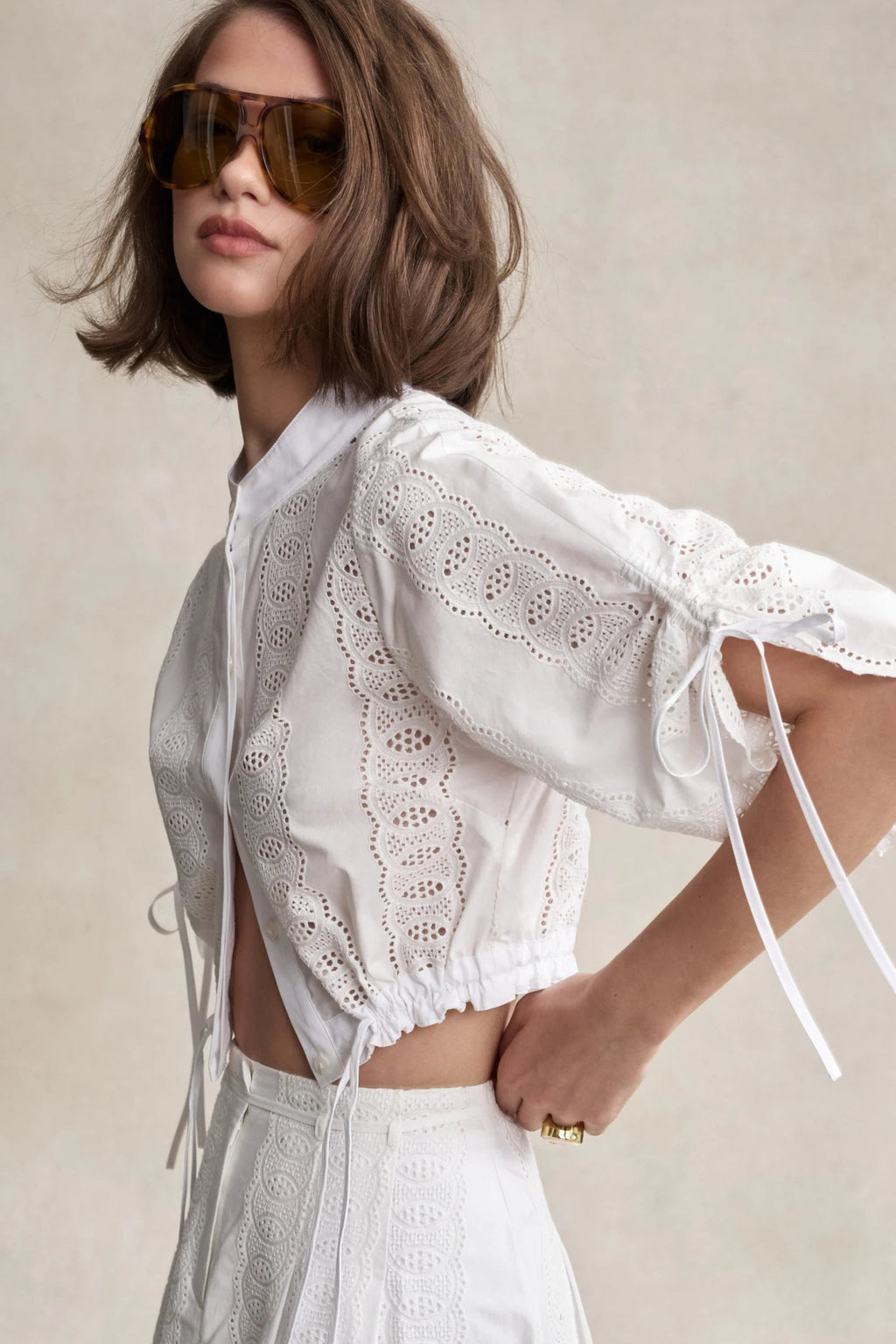Eva Eyelet Top HEVRON