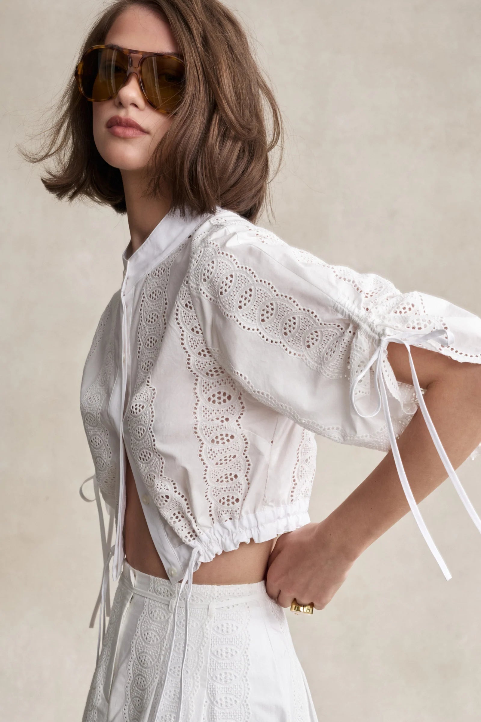 Eva Eyelet Top HEVRON