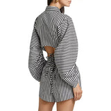 Hevron Raquel Top in Poplin Black and White Stripe
