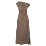 Staud Phare Cotton Dress in Dark Oak and Micro Stripe