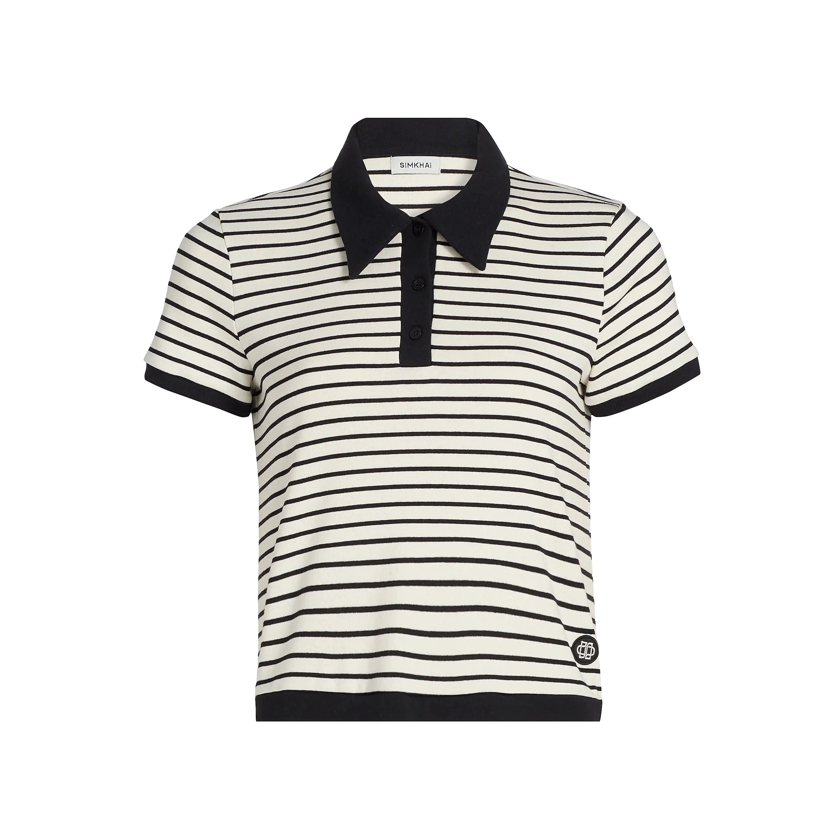 Simkhai Cullen Striped Stretch Cotton-Blend Polo Shirt Simkhai