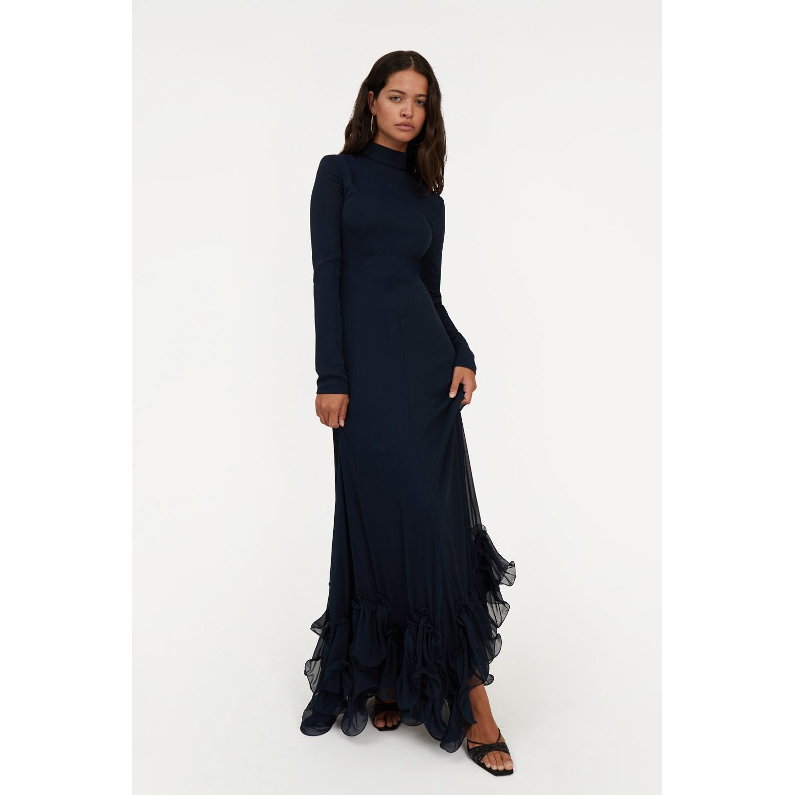 Rotate Chiffon Maxi Ruffle Dress Sky Captain Dark Blue