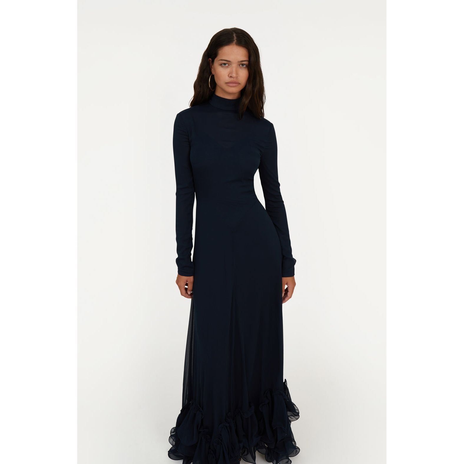 Rotate Chiffon Maxi Ruffle Dress Sky Captain Dark Blue